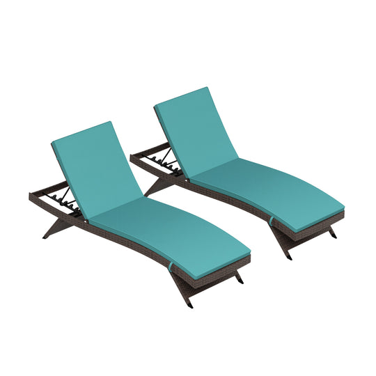 Somerset Brown Rattan Wicker Chaise Lounge with Cushion (Set of 2)