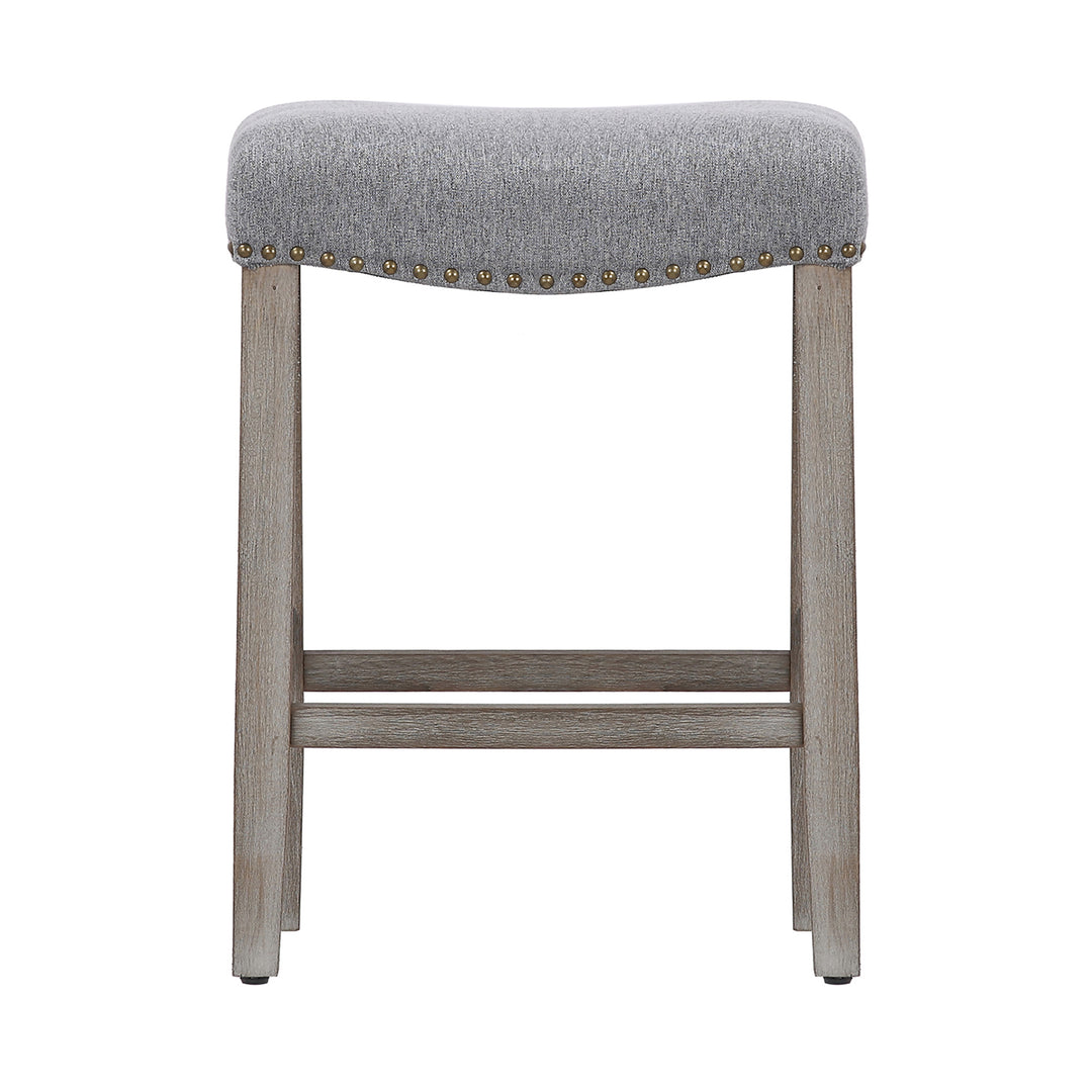 Lenox 24" Upholstered Saddle Seat Counter Stool, Antique Gray