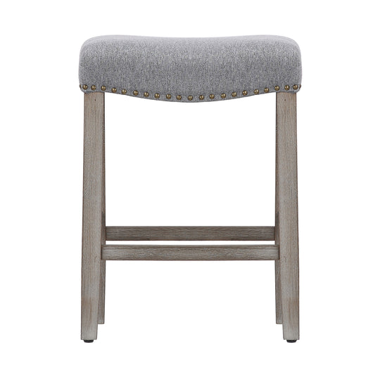 Lenox 24" Upholstered Saddle Seat Counter Stool (Set of 2), Antique Gray