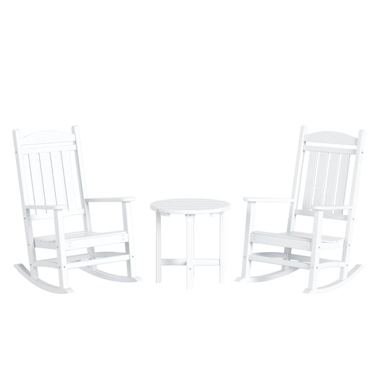 Malibu 3-Piece Outdoor Patio Porch Rocking Chair with Side Table Set