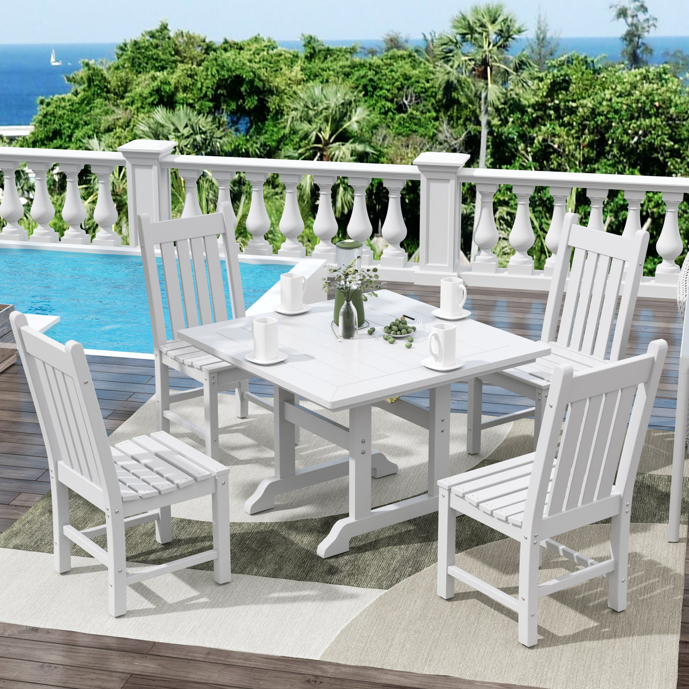 Malibu 5 Piece Outdoor Patio Dining Set Outdoor Square Table and Side Chair