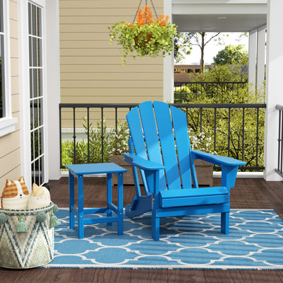 Malibu Outdoor Folding Poly Adirondack Chair with Side Table Set