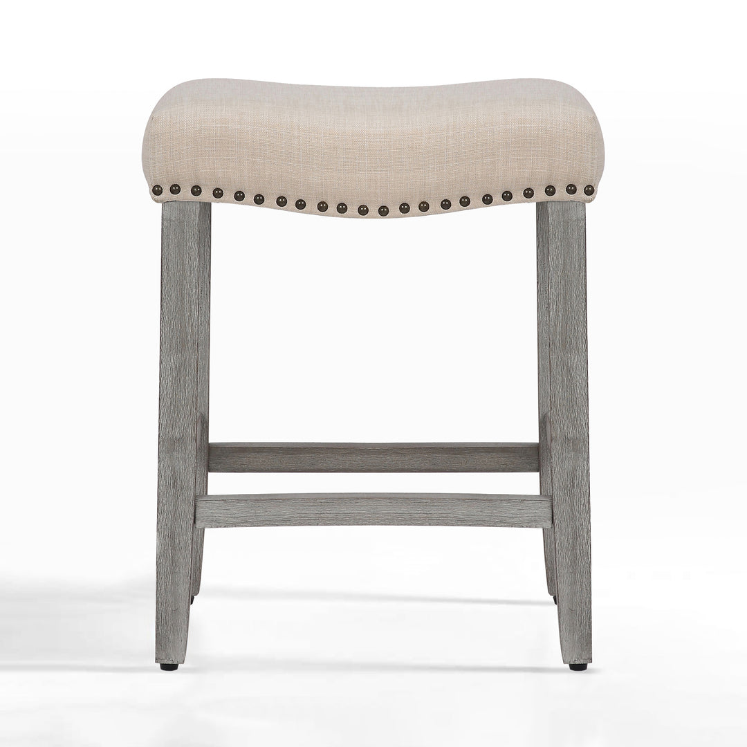 Lenox 24" Upholstered Saddle Seat Counter Stool, Antique Gray