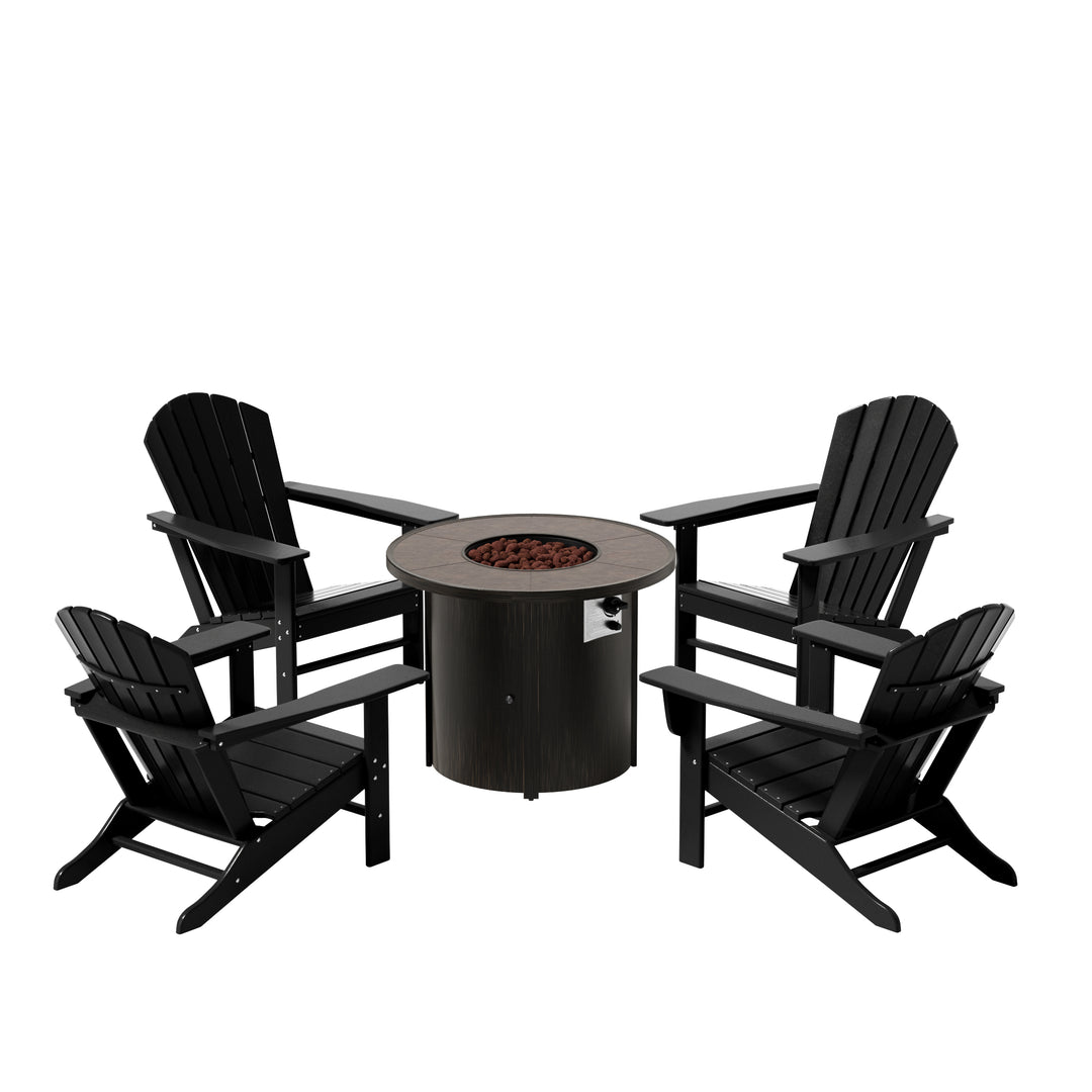 Dylan Outdoor Patio Adirondack Chair with Round Fire Pit Table Sets