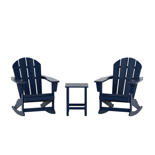 Malibu 3-Piece Set Outdoor Patio Rocking Adirondack Chairs with Side Table