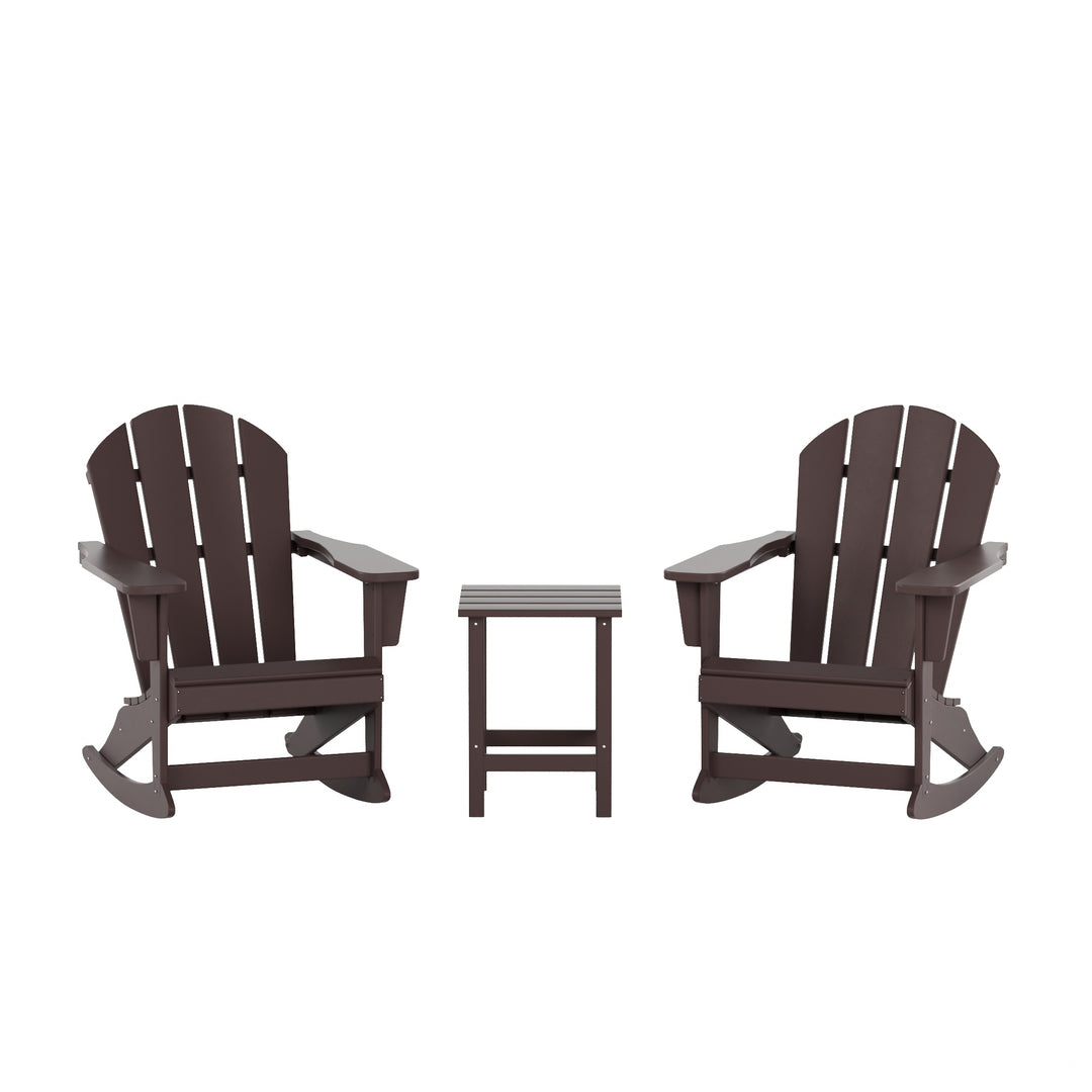 Malibu 3-Piece Set Outdoor Patio Rocking Adirondack Chairs with Side Table