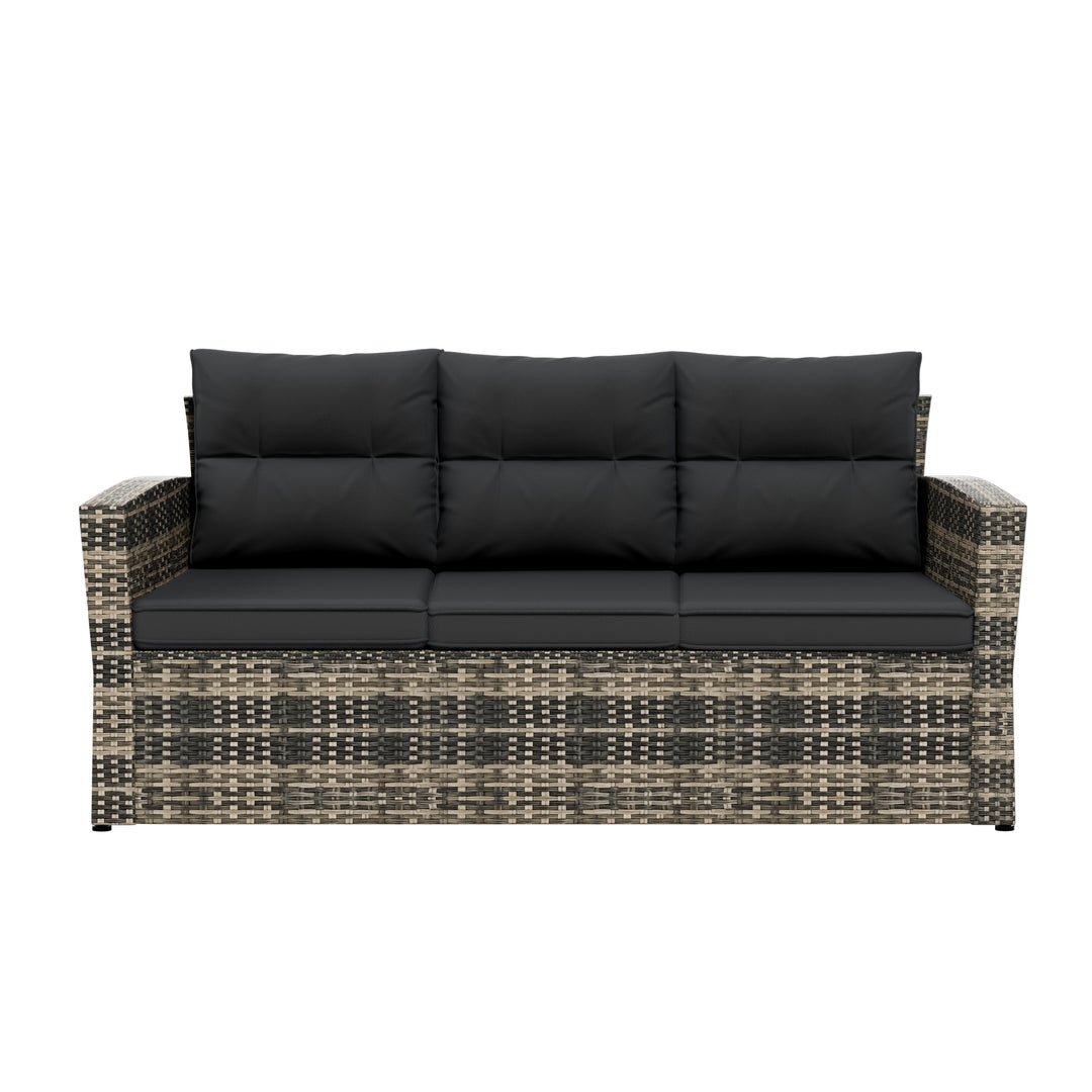 Helio 2-Piece Brown Wicker Outdoor Sofa with Cushions Side Table Set