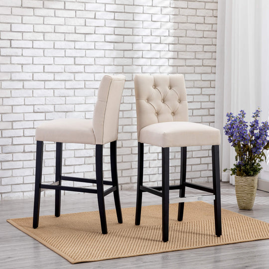 Hayes 29" Linen Fabric Tufted Bar Stool (Set of 2), Black