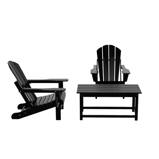 Malibu Outdoor Folding Poly Adirondack Chair with Coffee Table 3 Pieces Set