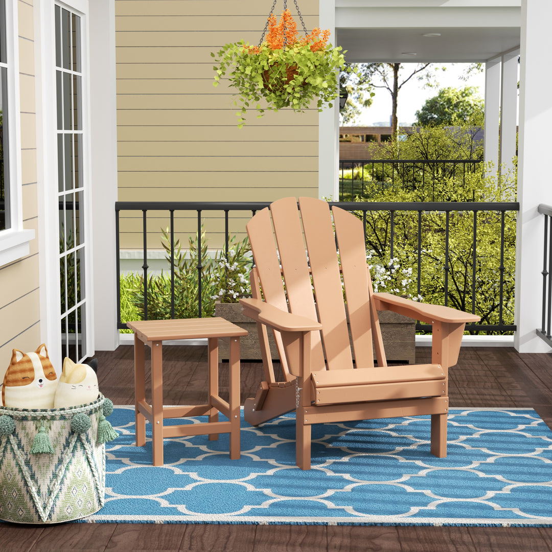 Malibu Outdoor Folding Poly Adirondack Chair with Side Table Set