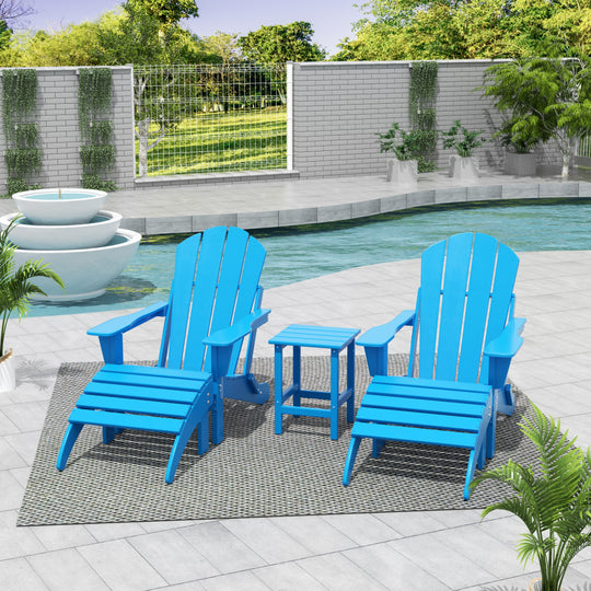 Malibu 5-Piece Classic Folding Adirondack Chair with Ottoman Side Table Set