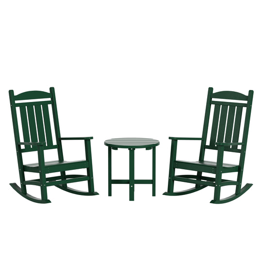 Malibu 3-Piece Outdoor Patio Porch Rocking Chair with Side Table Set