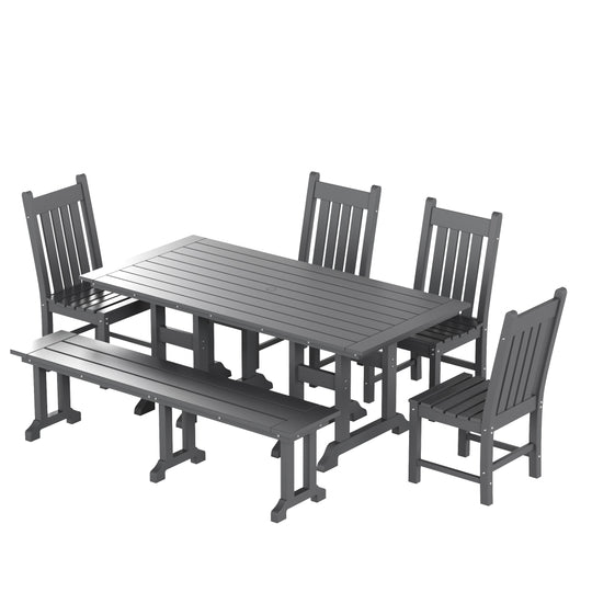 Malibu 6 Piece Outdoor Patio Dining Set Outdoor Table and Side Chair Bench