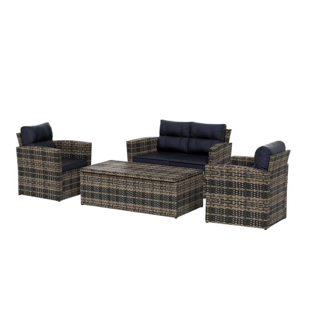 Helio 4-Piece Brown Wicker Conversation Sofa Set with Cushions