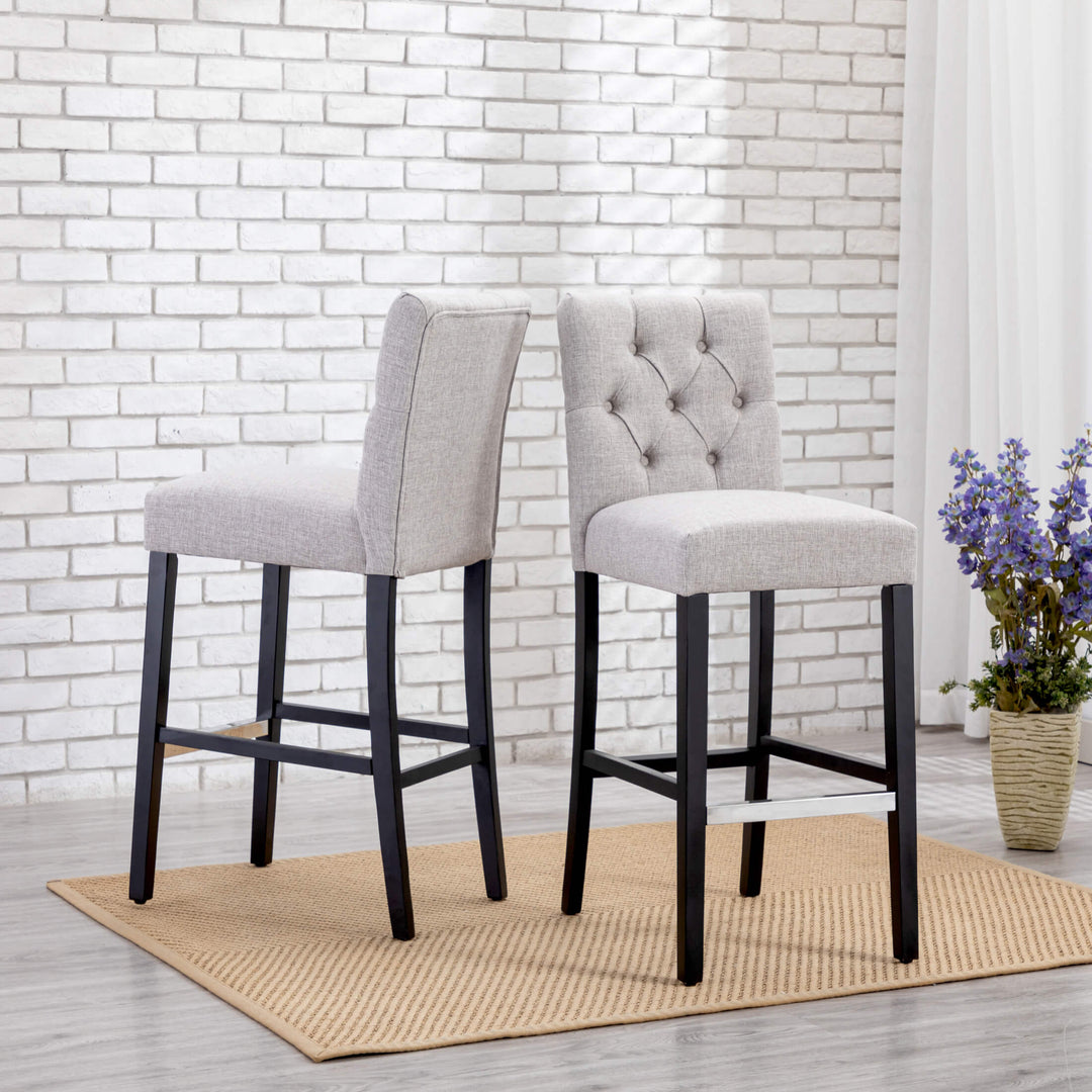 Hayes 29" Linen Fabric Tufted Bar Stool (Set of 2), Black