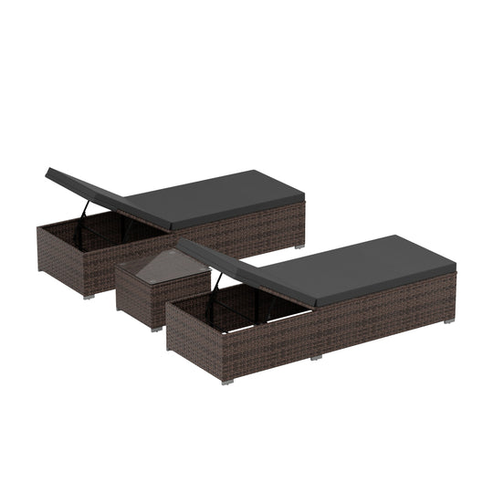 Muriel 3-Piece Outdoor Wicker Chaise Lounge with Side Table Set