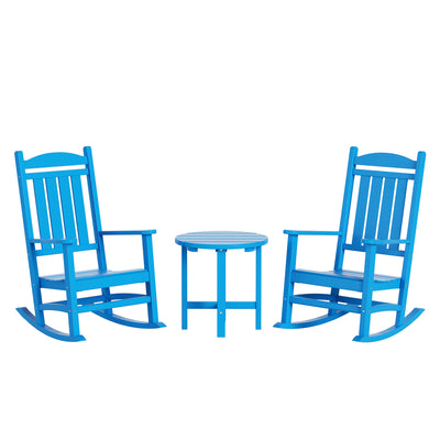 Malibu 3-Piece Outdoor Patio Porch Rocking Chair with Side Table Set