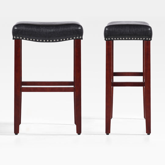 Lenox 29" Upholstered Saddle Seat Bar Stool (Set of 2), Cherry Red