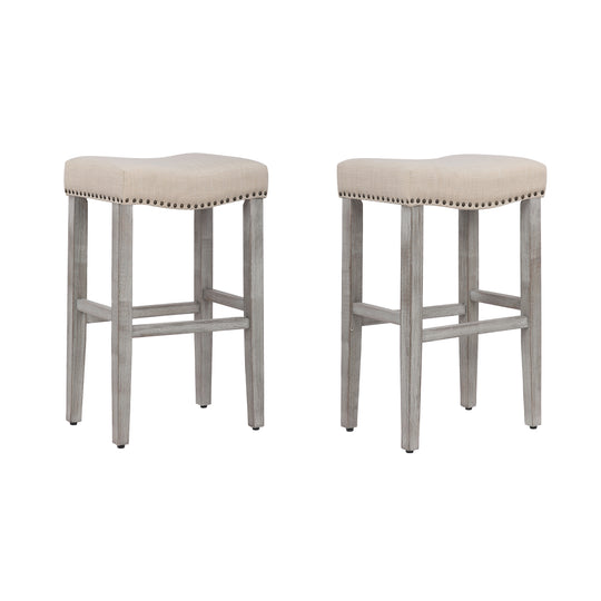 Lenox 29" Upholstered Saddle Seat Bar Stool (Set of 2), Antique Gray