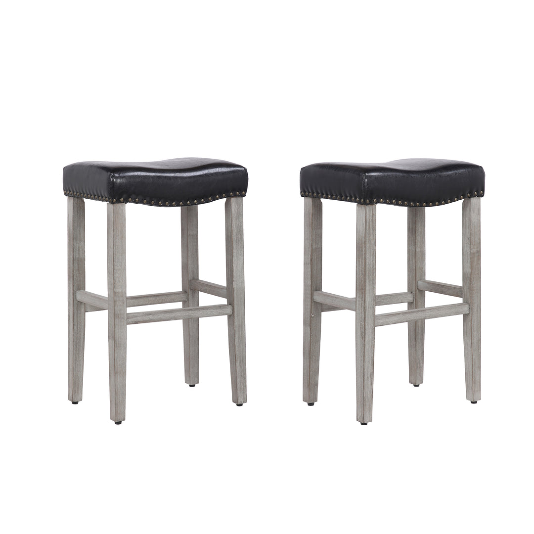 Lenox 29" Upholstered Saddle Seat Bar Stool (Set of 2), Antique Gray