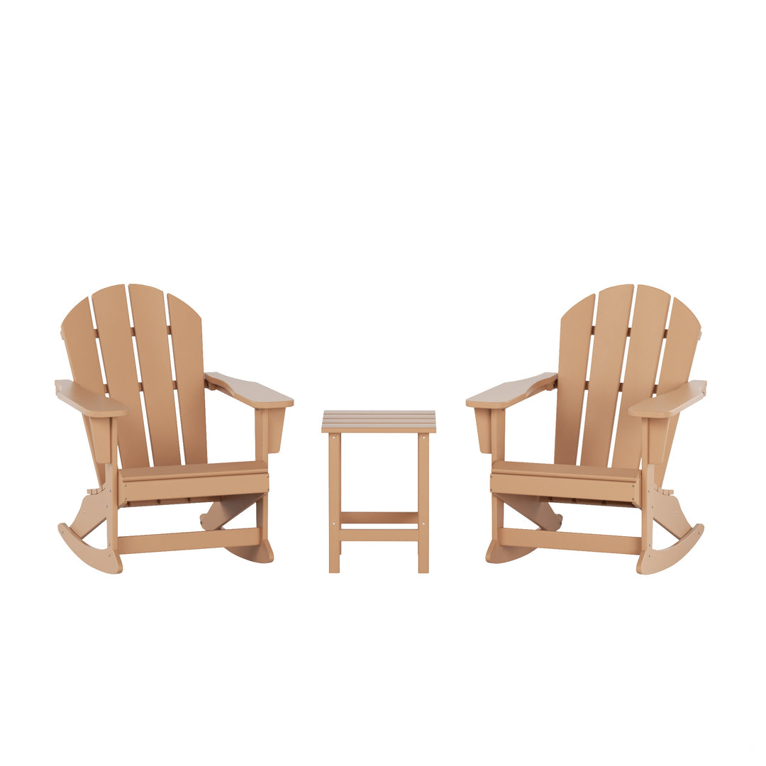 Malibu 3-Piece Set Outdoor Patio Rocking Adirondack Chairs with Side Table