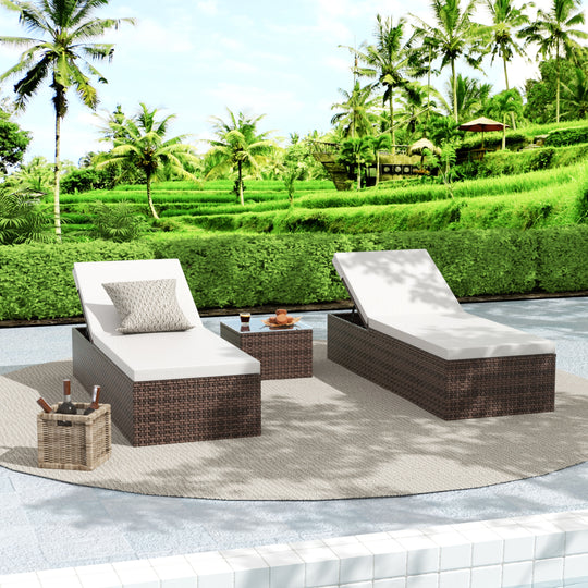 Muriel 3-Piece Outdoor Wicker Chaise Lounge with Side Table Set