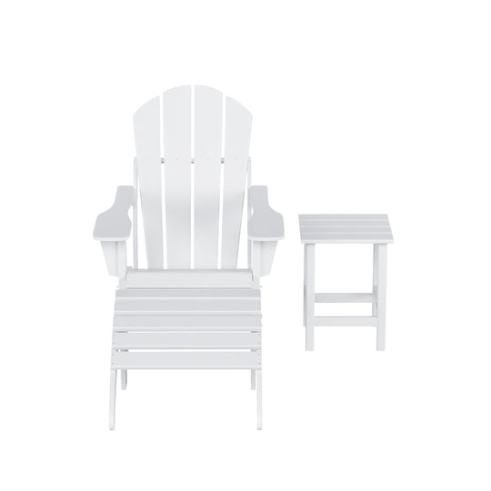 Malibu 3-Piece Classic Folding Adirondack Chair with Ottoman Side Table Set