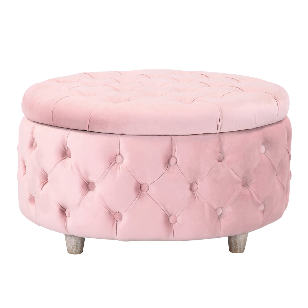 Wordford Round Velvet Tufted Storage Ottoman