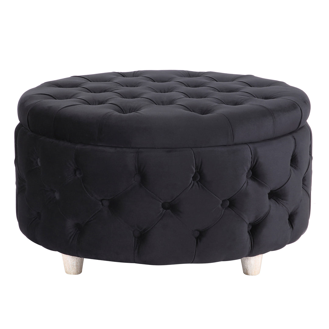 Wordford Round Velvet Tufted Storage Ottoman