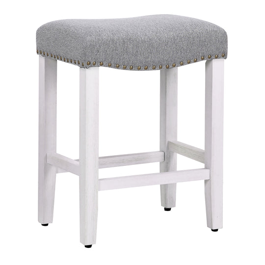 Lenox 24" Upholstered Saddle Seat Counter Stool, Antique White