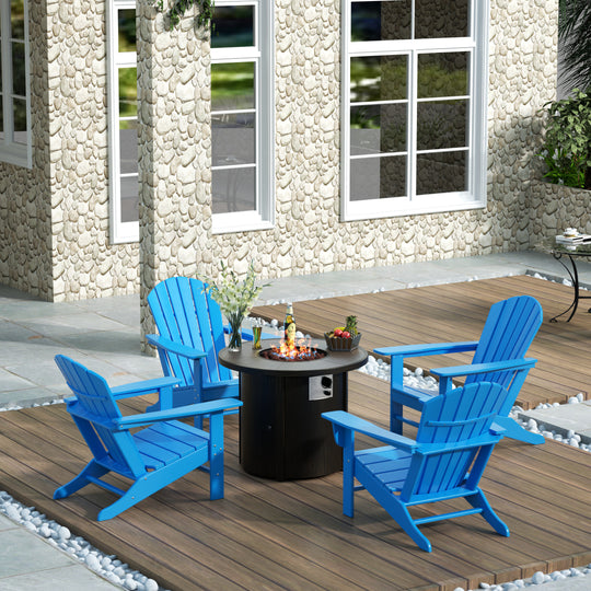 Dylan Outdoor Patio Adirondack Chair with Round Fire Pit Table Sets