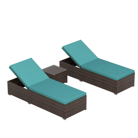 Muriel 3-Piece Outdoor Wicker Chaise Lounge with Side Table Set