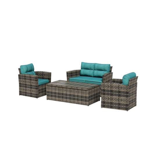 Helio 4-Piece Brown Wicker Conversation Sofa Set with Cushions