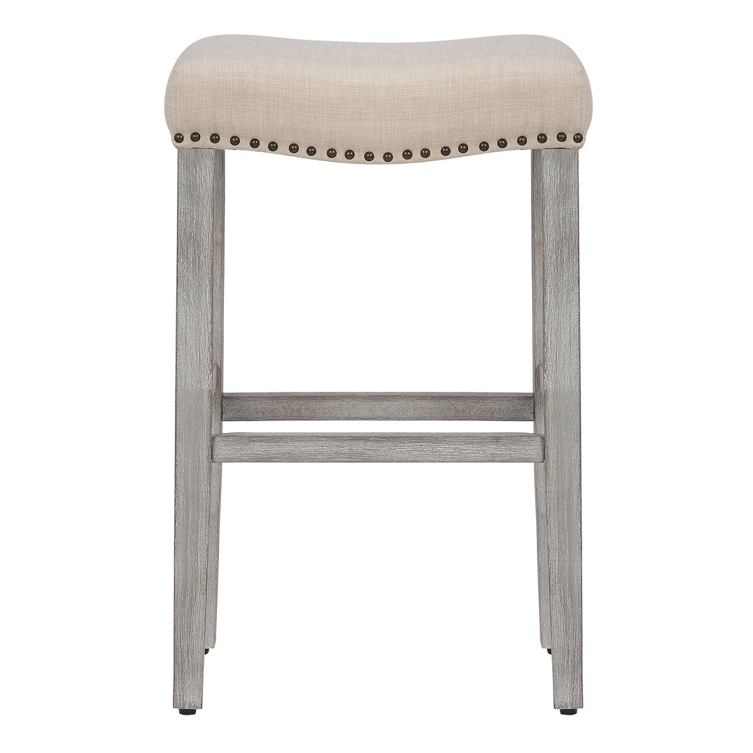 Lenox 29" Upholstered Saddle Seat Bar Stool (Set of 2), Antique Gray