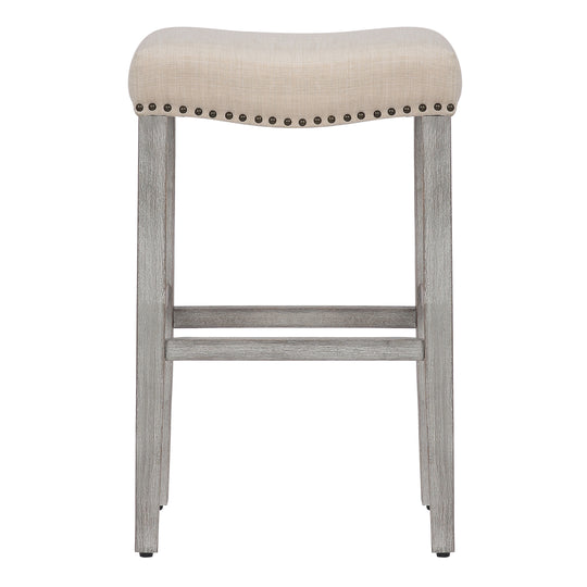 Lenox 29" Upholstered Saddle Seat Bar Stool (Set of 2), Antique Gray