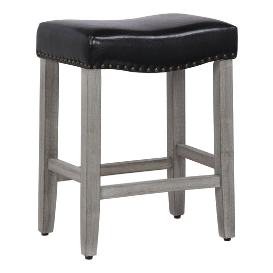 Lenox 24" Upholstered Saddle Seat Counter Stool, Antique Gray