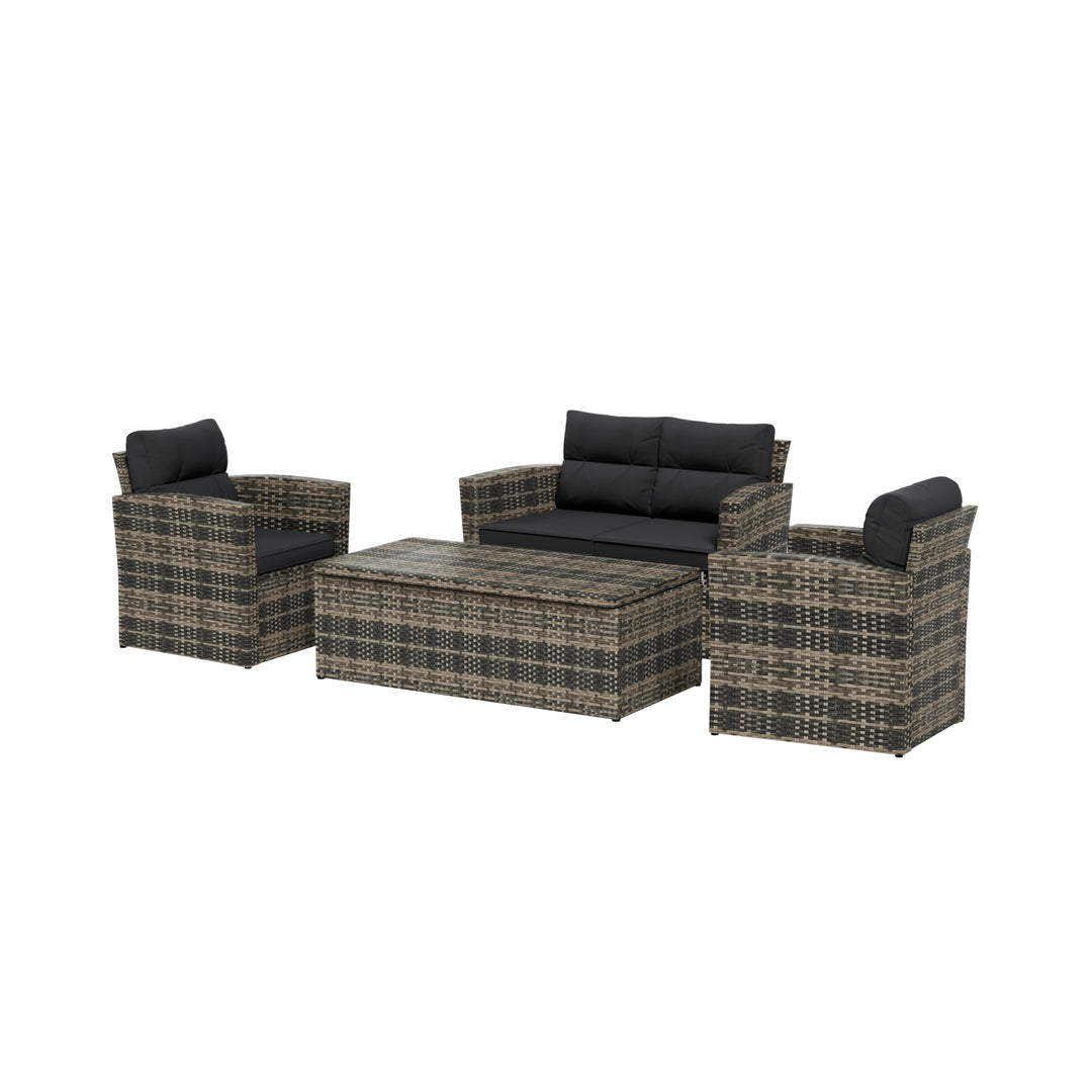 Helio 4-Piece Brown Wicker Conversation Sofa Set with Cushions