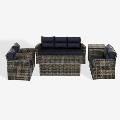 Helio 6-Piece Brown Wicker Outdoor Patio Conversation Sofa Set