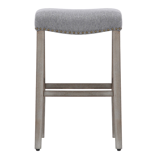 Lenox 29" Upholstered Saddle Seat Bar Stool (Set of 2), Antique Gray