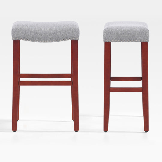 Lenox 29" Upholstered Saddle Seat Bar Stool (Set of 2), Cherry Red