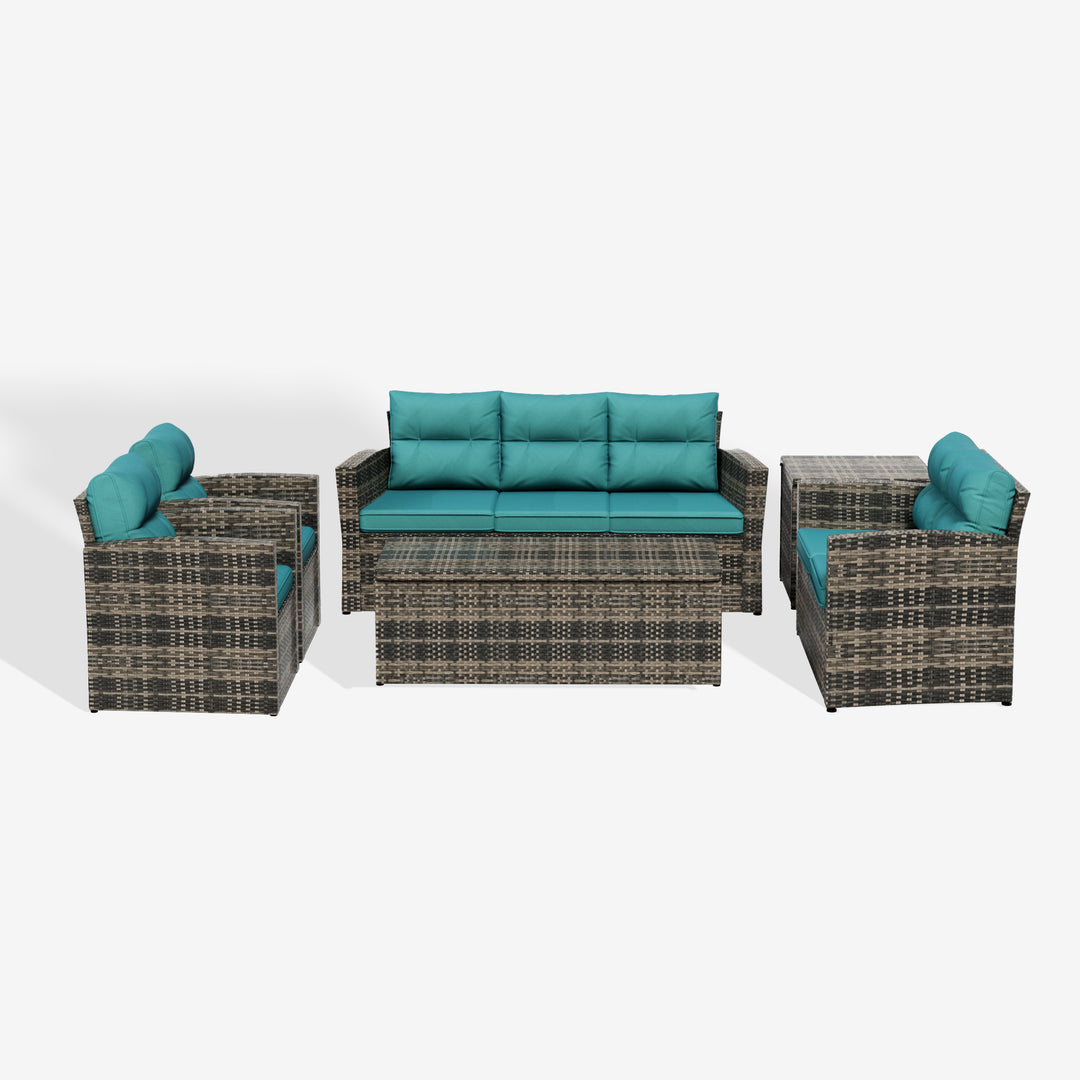 Helio 6-Piece Brown Wicker Outdoor Patio Conversation Sofa Set