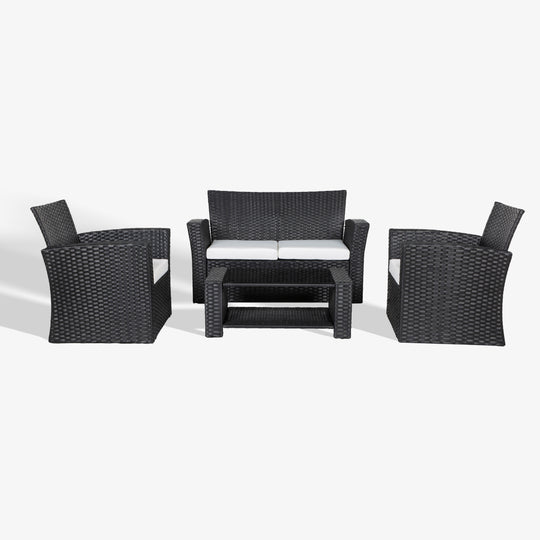 Coastal 4-Piece Outdoor Patio Conversation Set, Black