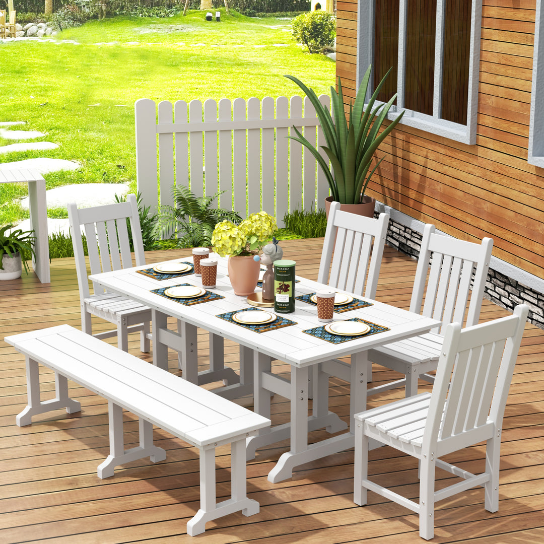 Malibu 6 Piece Outdoor Patio Dining Set Outdoor Table and Side Chair Bench