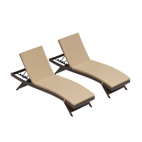 Somerset Brown Rattan Wicker Chaise Lounge with Cushion (Set of 2)