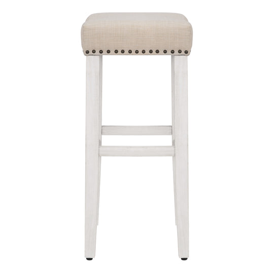 Lenox 29" Upholstered Saddle Seat Bar Stool (Set of 2), Antique White