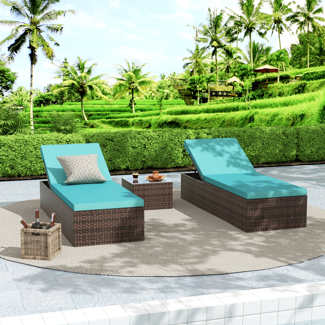 Muriel 3-Piece Outdoor Wicker Chaise Lounge with Side Table Set