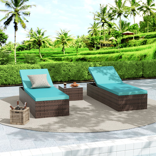 Muriel 3-Piece Outdoor Wicker Chaise Lounge with Side Table Set