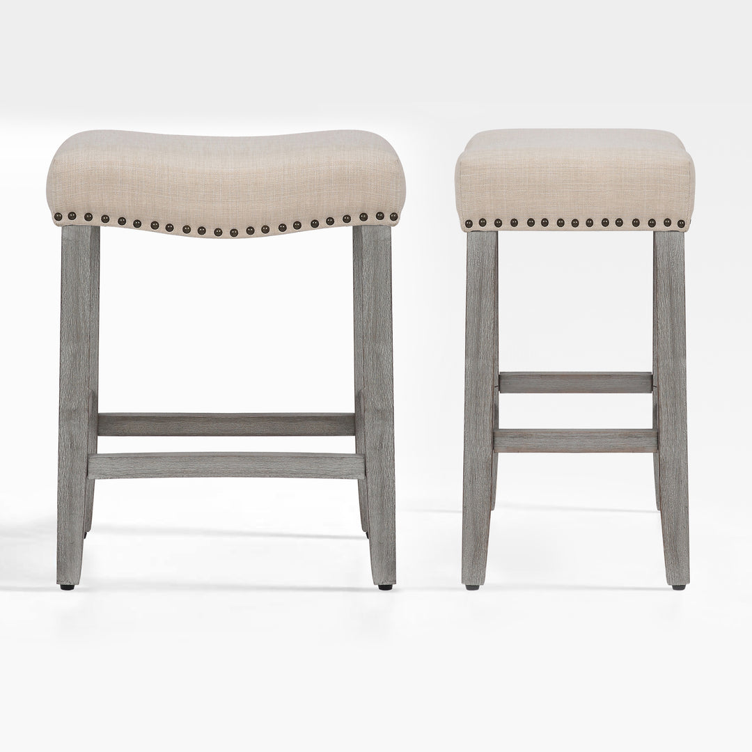 Lenox 24" Upholstered Saddle Seat Counter Stool (Set of 2), Antique Gray