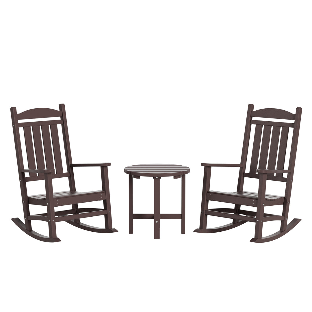 Malibu 3-Piece Outdoor Patio Porch Rocking Chair with Side Table Set