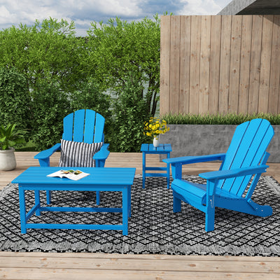 Malibu Outdoor Folding Poly Adirondack Chair with Coffee Table Side Table 4 Pieces Set